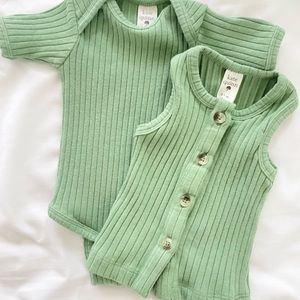 Kate Quinn Ribbed Green Top and Bodysuit Set NWOT